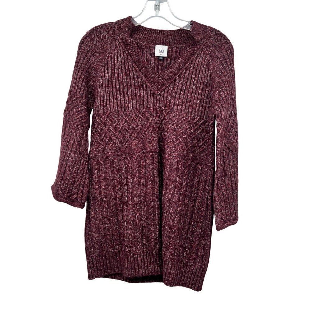 Cabi Womens Knit Tunic Sweater V-Neck Purple/Multi Size XS
